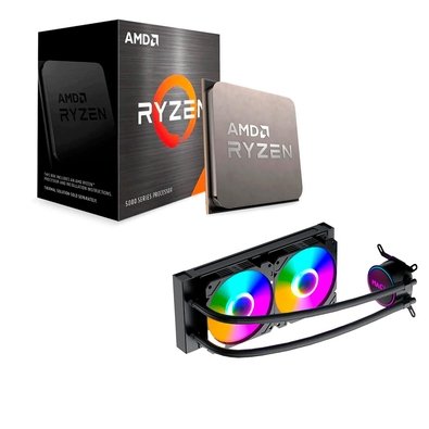 Processador AMD Ryzen 7 5700X, 3.4GHz (4.6GHz Max Turbo), Cache 36MB, 8 Núcleos, 16 Threads, AM4, Sem Vídeo Integrado - 100-100000926WOF + Water Cooler MACH1 Logic, RGB, 240mm, AMD e Intel, Preto - GK240