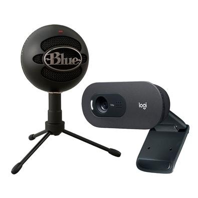 Kit Microfone Condensador USB Blue Snowball Ice Preto + WebCam Logitech C505 HD