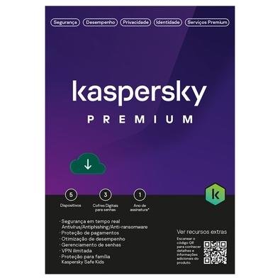 Kaspersky Antivírus Premium 2022 5 Dispositivos 1 Ano, Digital para Download - KL1047KDEFS