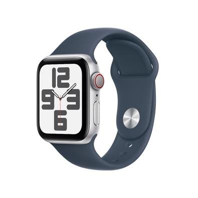 Apple Watch SE 40mm GPS + Cellular Caixa Prateada de Alumínio, Pulseira Esportiva Azul-Tempestade, Tamanho P/M, Neutro em Carbono - MRGJ3BZ/A