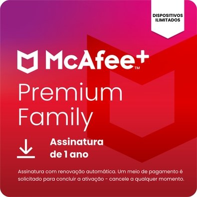 McAfee + Premium Family, Proteção para Dispositivos Ilimitados, 1 Ano - MPP31BNRURPFD