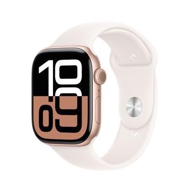 Imagem Apple Watch Series 10 GPS, Caixa Cor de Ouro Rosa de Alumínio de 46 mm, Pulseira Esportiva Blush-Clara, Tamanho P/M - MWWT3AM/A