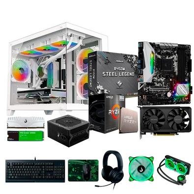 Kit PC Gamer Completo com Processador AMD Ryzen 5 4500, Placa Mãe B450M Steel Legend AM4, Placa de Vídeo RX 550 AMD PCYes Dual Fan, 8GB DDR4, SSD 250GB, Fonte 650W, Gabinete Gamer + Periféricos