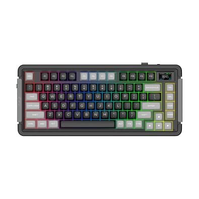Teclado Mecânico Sem Fio APLUS Gasket Zion com LCD, RGB, Bluetooth 2.4GHz, Cabo Removível, Switch Gateron Amarelo - AKW500
