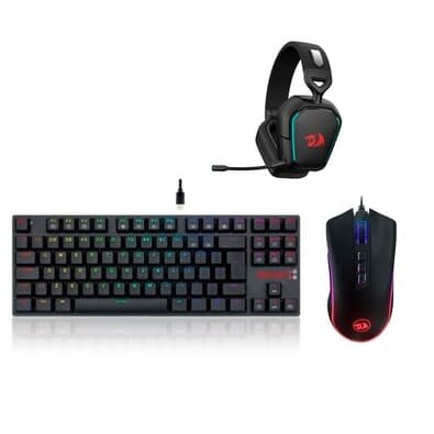 Kit Teclado Mecânico Gamer Redragon APS, RGB, Switch Redragon Brown + Headset Gamer Sem Fio Redragon Mira, RGB, 7.1, Drivers 40mm + Mouse Gamer
