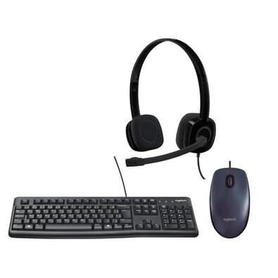 Kit Básico Logitech - Mouse Logitech M90 + Teclado K120 Resistente a Respingos + Headset H151 com Microfone Redutor de Ruído