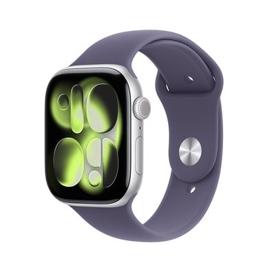 Apple Watch Series 11 GPS + Cellular, Caixa Prateada de Alumínio de 46 mm, Pulseira Esportiva Roxo-névoa, Tamanho M/G - MFCR4AM/A
