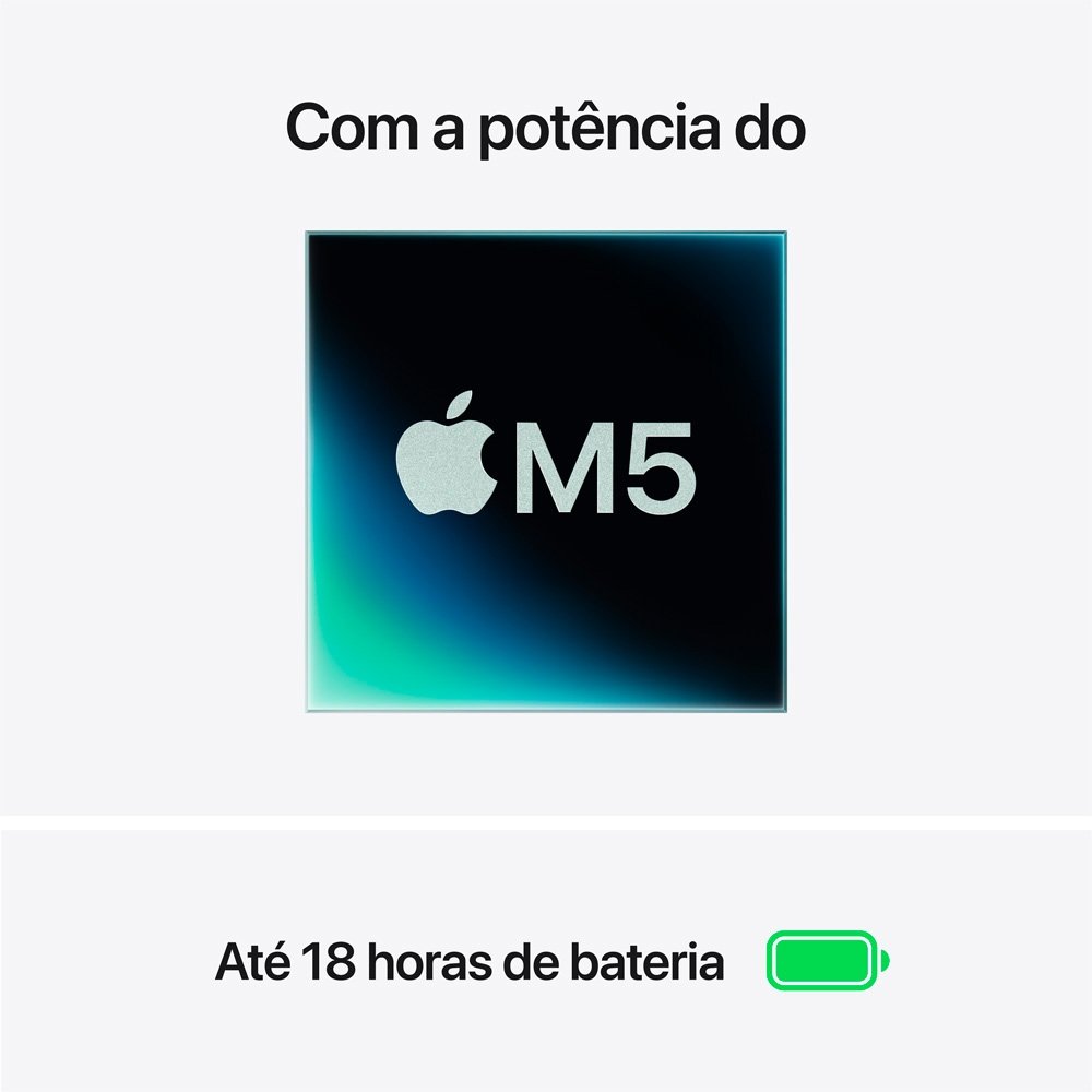 MacBook Air Apple 13" Chip M5, CPU de 10 Núcleos, GPU de 10 Núcleos, Neural Engine de 24 Núcleos, 1TB, Prateado - MDH94BZ/A