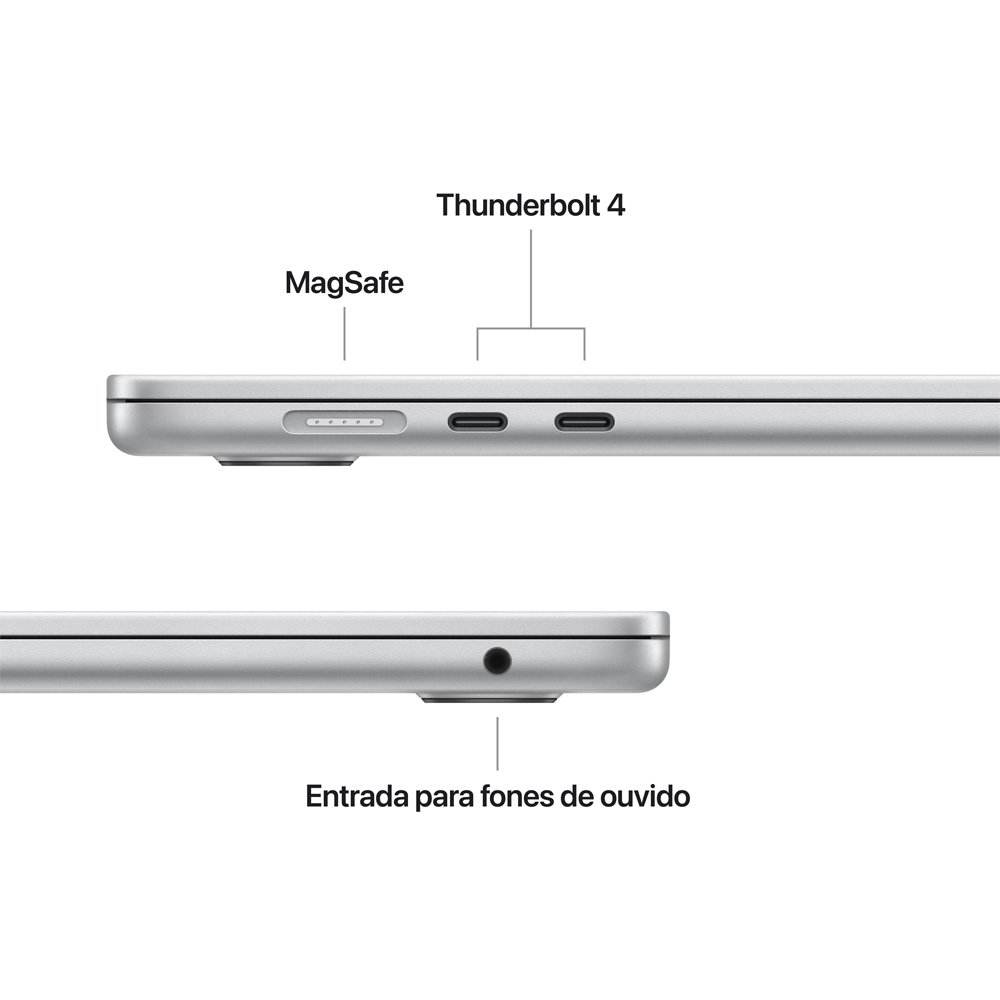 MacBook Air Apple 15" Chip M5, CPU de 10 Núcleos, GPU de 10 Núcleos, Neural Engine de 16 Núcleos, 512GB, Prateado - MDV94BZ/A