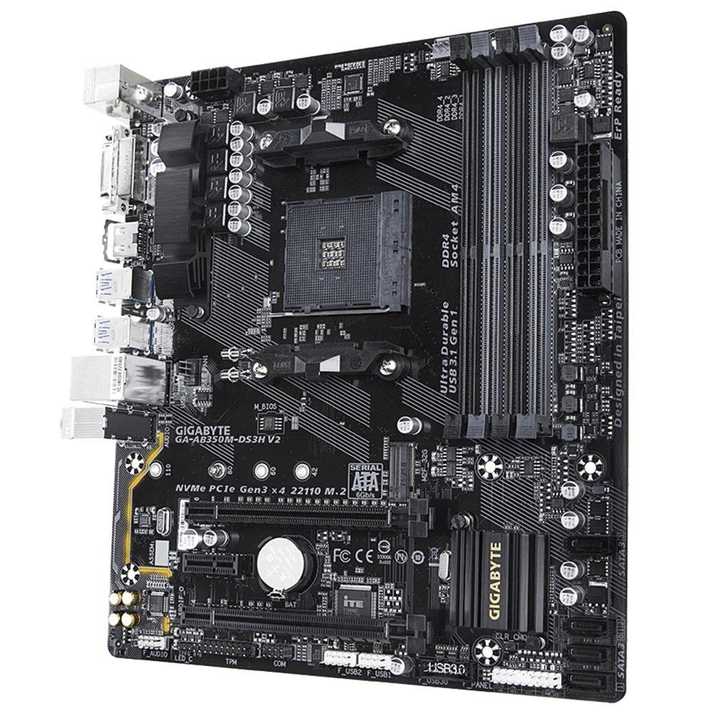 Placa-Mãe Gigabyte GA-AB350M-DS3H V2, AMD AM4, mATX, DDR4, Preto - GA-AB350M-DS3H V2 Placa-Mãe Gigabyte GA-AB350M-DS3H V2, AMD AM4, mATX, DDR4, Preto - GA-AB350M-DS3H V2