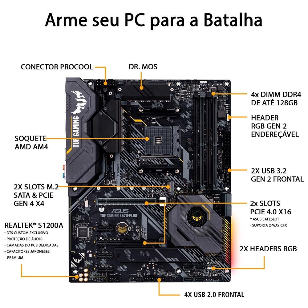 Placa-Mãe Asus TUF Gaming X570-PLUS, AMD AM4, ATX, DDR4