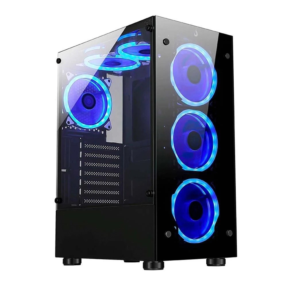 Gabinete Gamer Rise Mode Glass 06X, Mid Tower, ATX, Lateral em Vidro Fumê e Frontal em Vidro Temperado, Sem FANs, Preto + Ventoinha Rise Mode Galaxy Motherboard, 120mm, RGB, Preto Gabinete Gamer Rise Mode Glass 06X, Mid Tower, ATX, Lateral em Vidro Fumê e Frontal em Vidro Temperado, Sem FANs, Preto + Ventoinha Rise Mode Galaxy Motherboard, 120mm, RGB, Preto