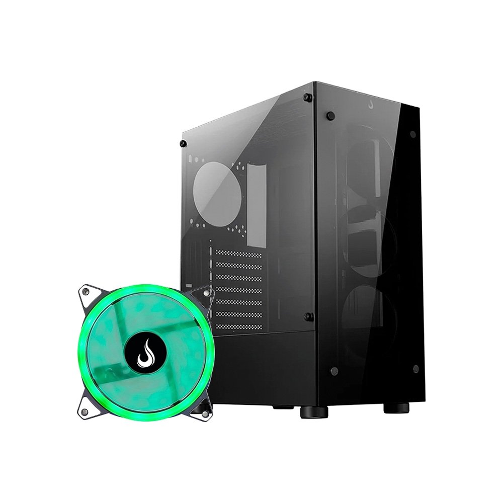 Gabinete Gamer Rise Mode Glass 06X, Mid Tower, ATX, Lateral em Vidro Fumê e Frontal em Vidro Temperado, Sem FANs, Preto + Ventoinha Rise Mode Galaxy Motherboard, 120mm, RGB, Preto Gabinete Gamer Rise Mode Glass 06X, Mid Tower, ATX, Lateral em Vidro Fumê e Frontal em Vidro Temperado, Sem FANs, Preto + Ventoinha Rise Mode Galaxy Motherboard, 120mm, RGB, Preto