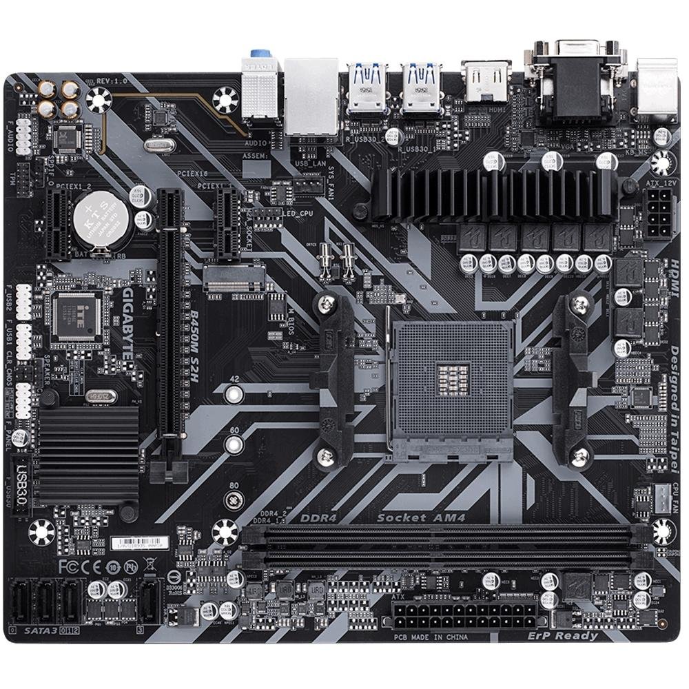 Placa-Mãe Gigabyte B450M S2H, AM4, mATX, DDR4, Preto - B450M S2H Placa-Mãe Gigabyte B450M S2H, AM4, mATX, DDR4, Preto - B450M S2H