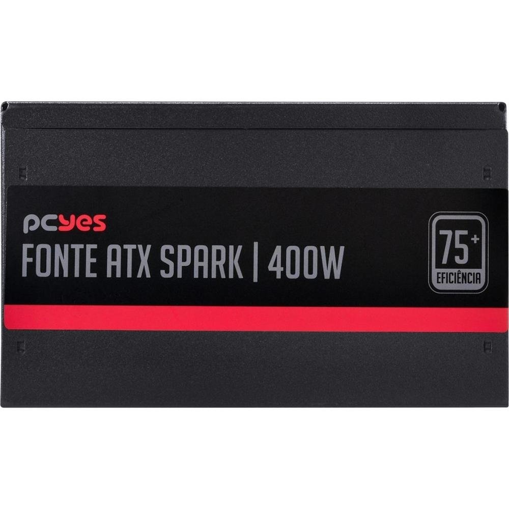 Fonte PCYes Spark 75+, 400W, PFC Ativo, Sem Cabo, Preto - PXSP400WPT
