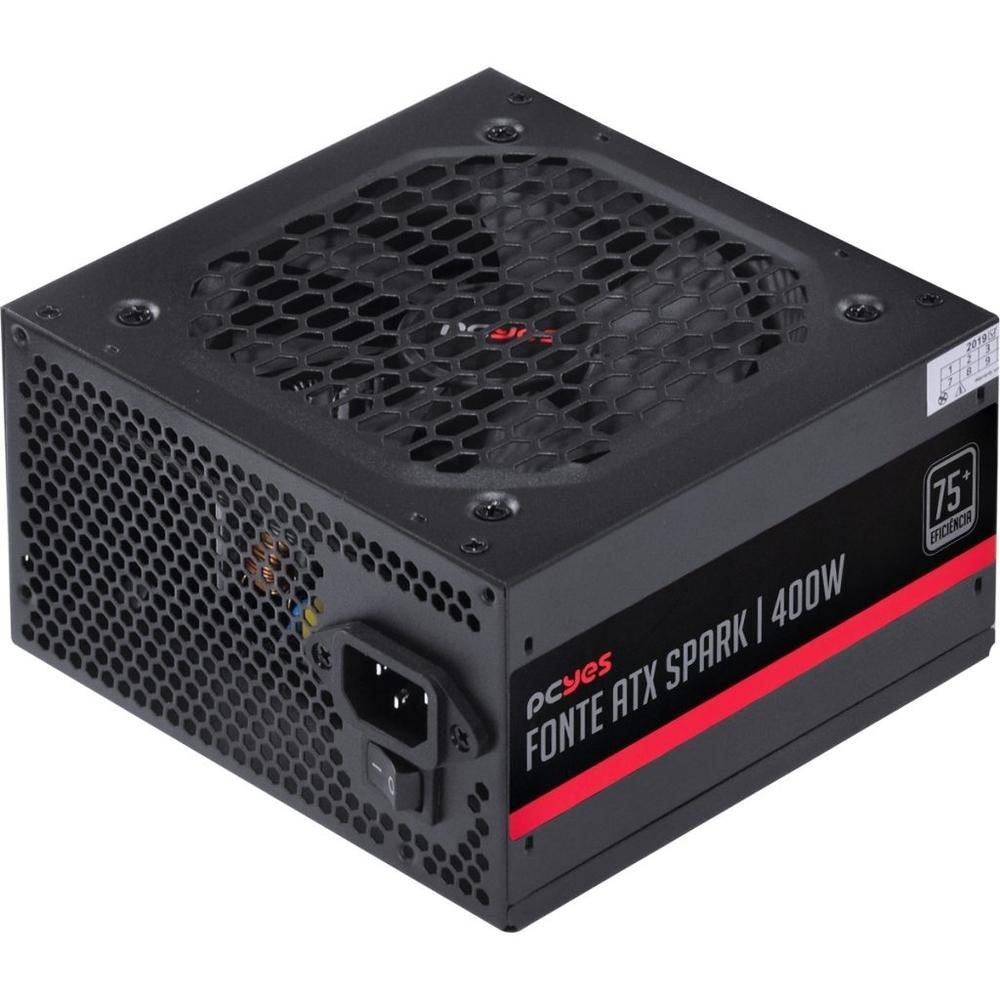Fonte PCYes Spark 75+, 400W, PFC Ativo, Sem Cabo, Preto - PXSP400WPT
