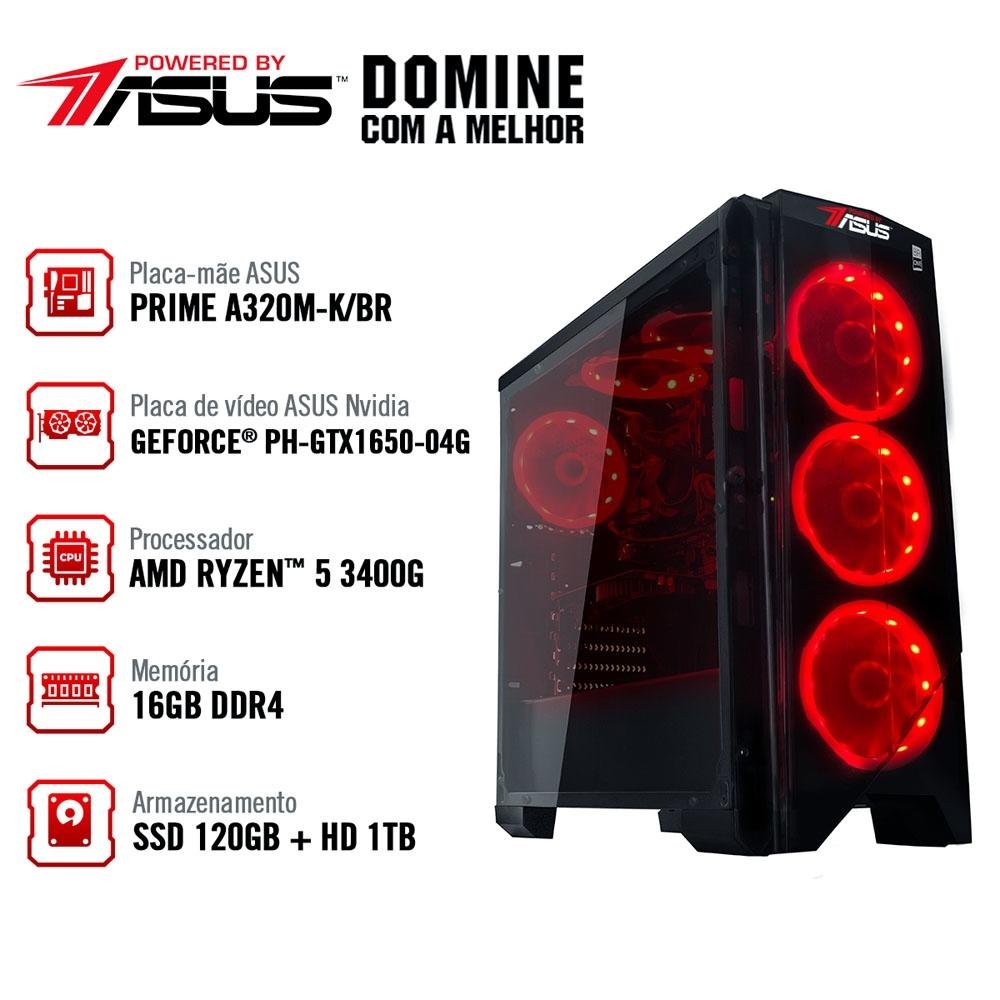 Computador Gamer BRX POWERED BY ASUS AMD Ryzen 5 3400G, 16GB, 1TB, SSD 120GB, Asus NVIDIA GeForce GTX 1650 4GB, Windows 10 Pro - BRXPC534001000700W Computador Gamer BRX POWERED BY ASUS AMD Ryzen 5 3400G, 16GB, 1TB, SSD 120GB, Asus NVIDIA GeForce GTX 1650 4GB, Windows 10 Pro - BRXPC534001000700W