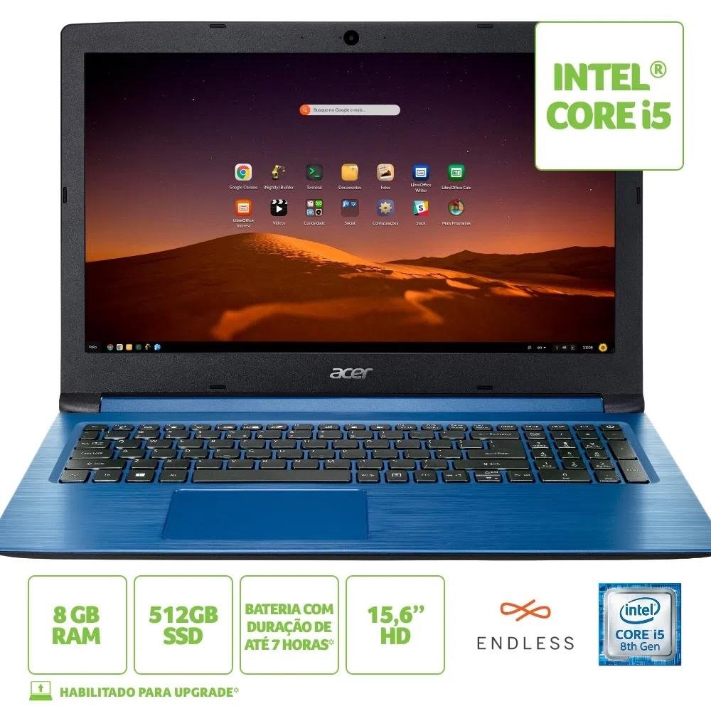 Notebook Acer Aspire 3 Intel Core i5-8250U, 8GB, SSD 512GB