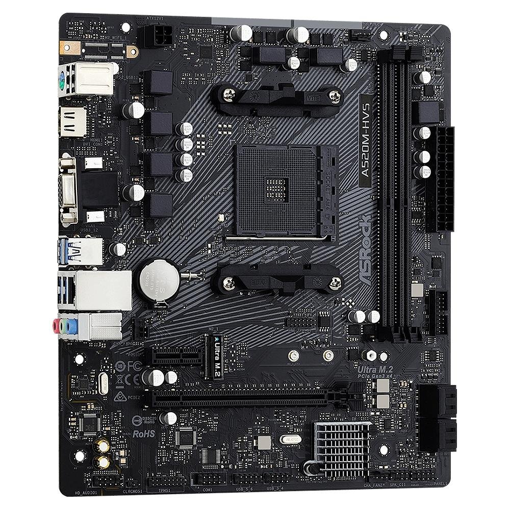 Placa-Mãe ASRock A520M-HVS, AMD AM4, Micro ATX, DDR4, Preto - 90-MXBE60-A0UAYZ