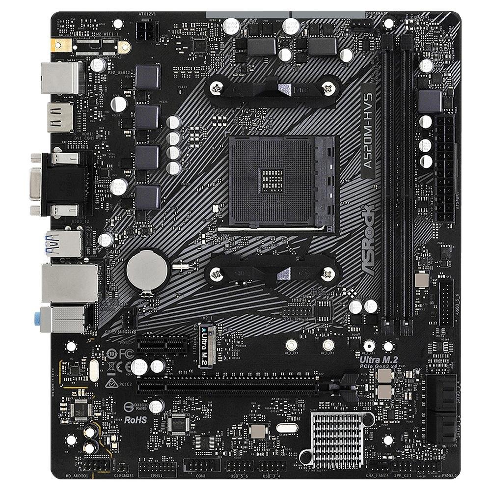 Placa-Mãe ASRock A520M-HVS, AMD AM4, Micro ATX, DDR4, Preto - 90-MXBE60-A0UAYZ