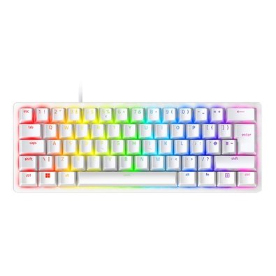 Teclado Gamer Óptico Razer Huntsman Mini, RGB, Switch Clicky Roxo, Formato 60%, Cabo USB-C Destacável, US, Alumínio Mercury Branco - RZ03-03390300