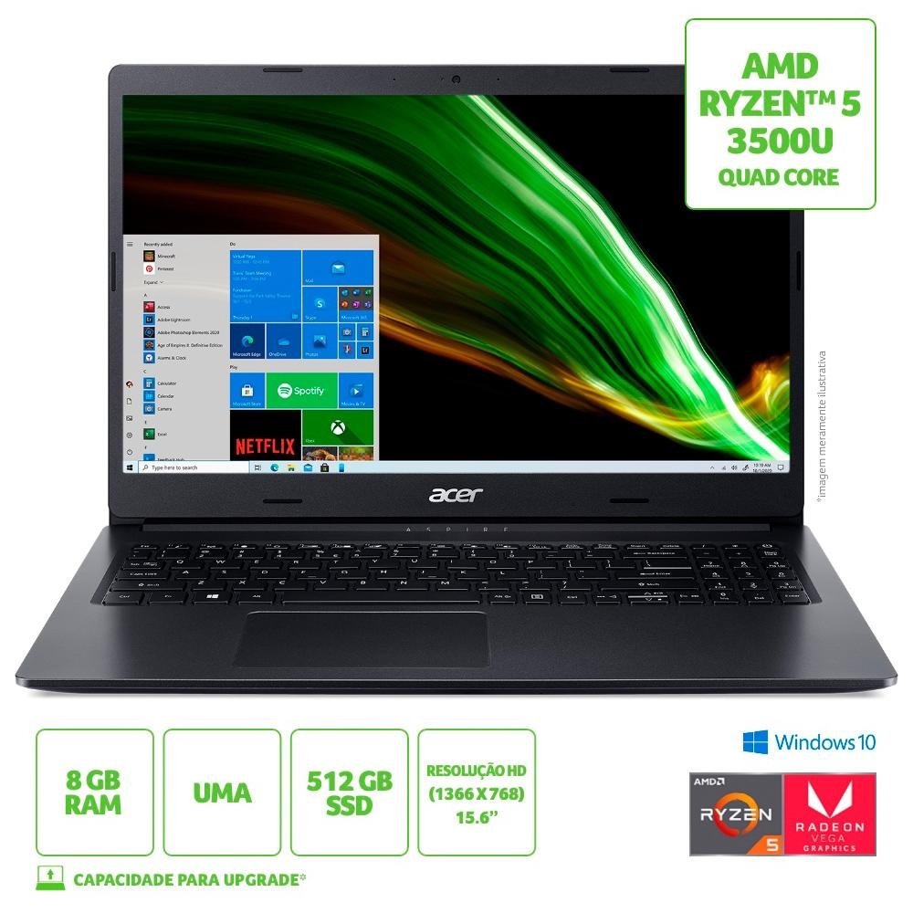 Notebook Acer Aspire 3 AMD Ryzen 5-3500U, 8GB RAM, SSD 512GB NVMe