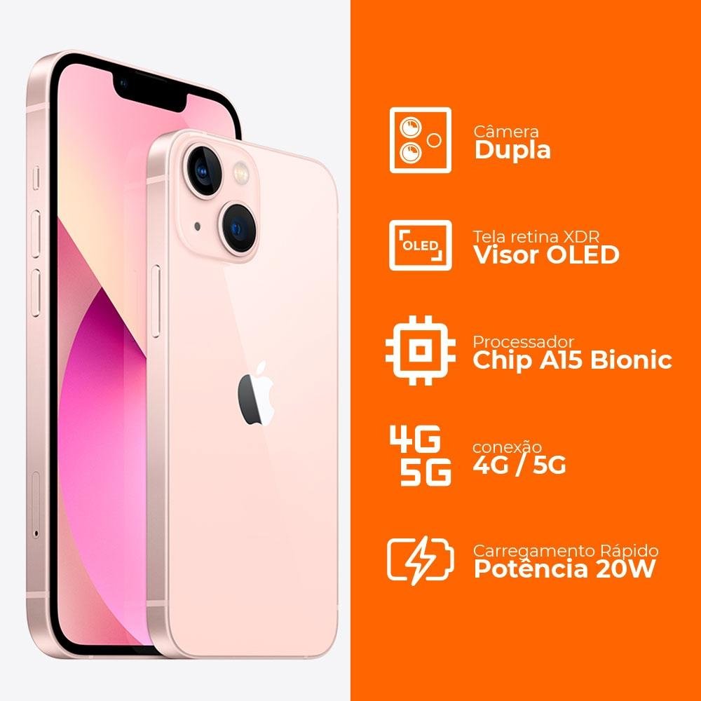 もっちぃ0385 iPhone13 128GB Pink iPhone 13 de 128GB, Rosa, 5G e Chip A15 | KaBuM!