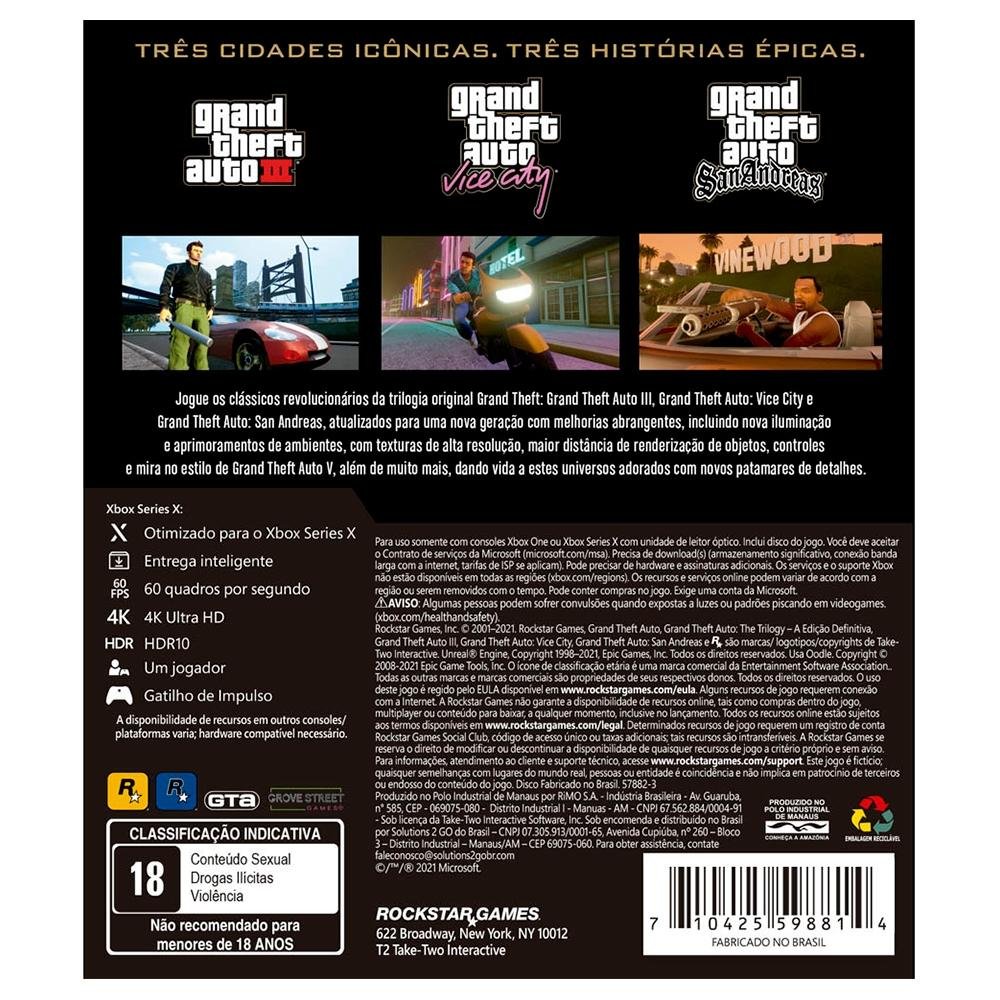 Jogo GTA: The Trilogy - The Definitive Edition, Xbox Jogo GTA: The Trilogy - The Definitive Edition, Xbox