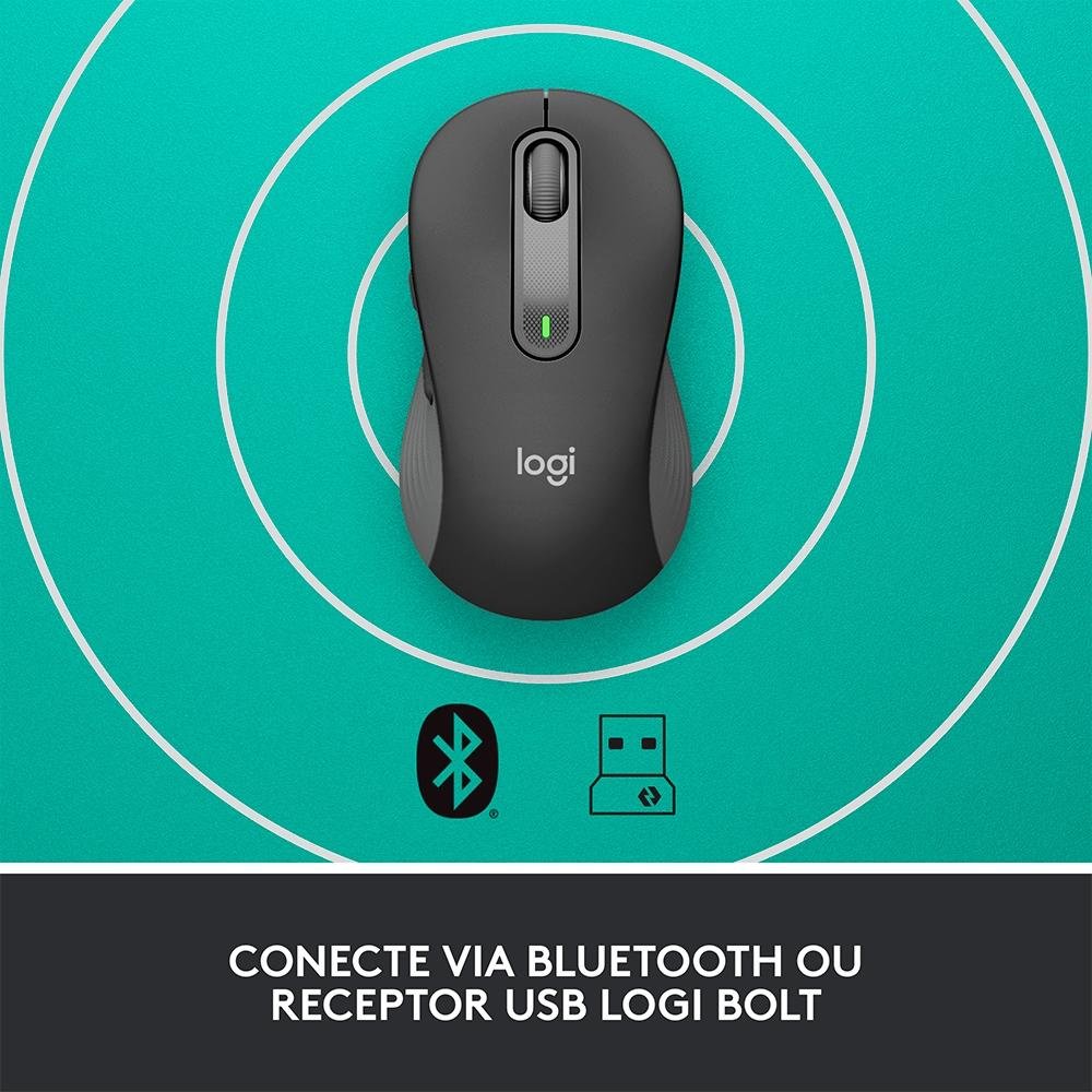 Mouse Sem Fio Logitech Signature M650, 2000 DPI, Compacto, 5 Botões, Silencioso, Bluetooth, USB, Grafite - 910-006250 Mouse Sem Fio Logitech Signature M650, 2000 DPI, Compacto, 5 Botões, Silencioso, Bluetooth, USB, Grafite - 910-006250