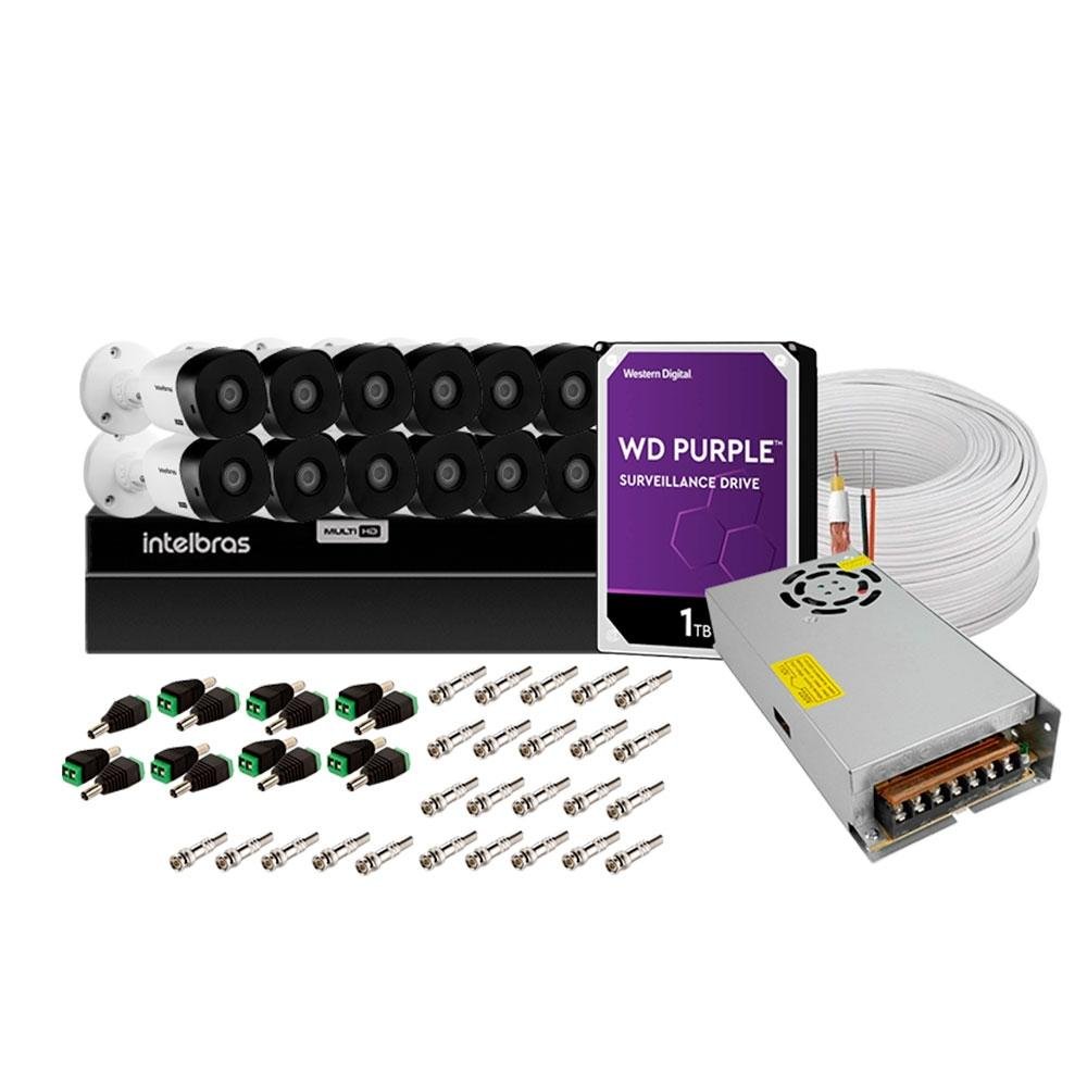 Kit 12 Câmeras de Segurança Infra Intelbras VHL 1120 B + DVR MHDX 1216 Multi HD + HD WD Purple 1TB + Acessórios - 85258014 Kit 12 Câmeras de Segurança Infra Intelbras VHL 1120 B + DVR MHDX 1216 Multi HD + HD WD Purple 1TB + Acessórios - 85258014