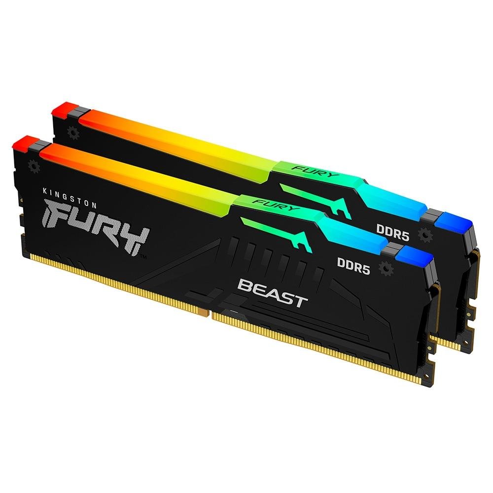 Memória RAM Kingston Fury Beast RGB, 64GB (2x32GB), 5200MHz, DDR5, CL40, para Intel XMP, Preto - KF552C40BBAK2-64
