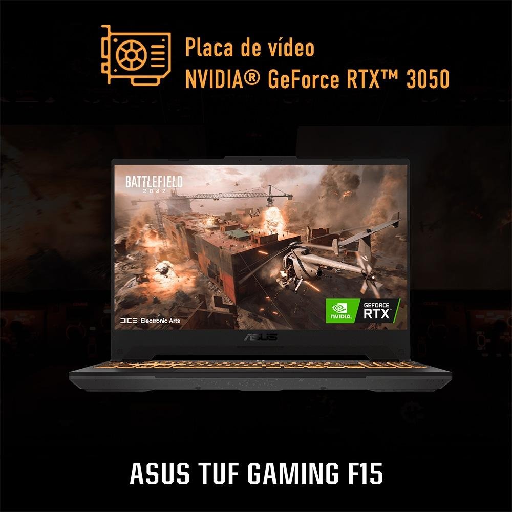 Notebook Gamer ASUS TUF Gaming F15, Intel Core i7-12700H, 8GB RAM, GeForce RTX 3050, SSD 512GB, 15.6" FHD, 144Hz, KeepOS, Cinza - FX507ZC4-HN112 Notebook Gamer ASUS TUF Gaming F15, Intel Core i7-12700H, 8GB RAM, GeForce RTX 3050, SSD 512GB, 15.6" FHD, 144Hz, KeepOS, Cinza - FX507ZC4-HN112