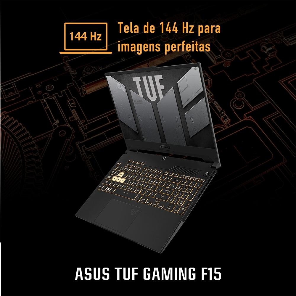 Notebook Gamer ASUS TUF Gaming F15, Intel Core i7-12700H, 8GB RAM, GeForce RTX 3050, SSD 512GB, 15.6" FHD, 144Hz, KeepOS, Cinza - FX507ZC4-HN112 Notebook Gamer ASUS TUF Gaming F15, Intel Core i7-12700H, 8GB RAM, GeForce RTX 3050, SSD 512GB, 15.6" FHD, 144Hz, KeepOS, Cinza - FX507ZC4-HN112