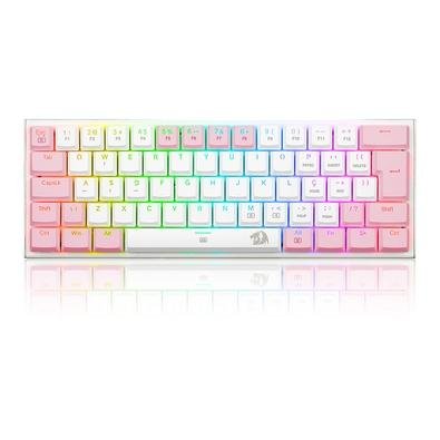 Teclado Mecânico Gamer Redragon Anivia, RGB, Switch Blue, Wired, ABNT2, Branco e Rosa - K614WP-RGB (PT-BLUE)