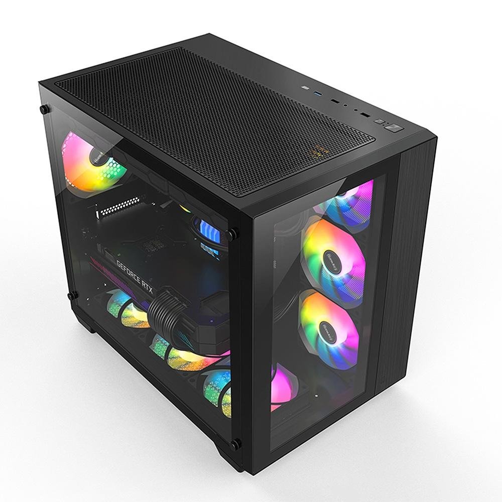 Gabinete Gamer Hyrax HGB720, Mid Tower, ATX, Frontal e Lateral Em Vidro Temperado, Sem FANs, Preto Gabinete Gamer Hyrax HGB720, Mid Tower, ATX, Frontal e Lateral Em Vidro Temperado, Sem FANs, Preto