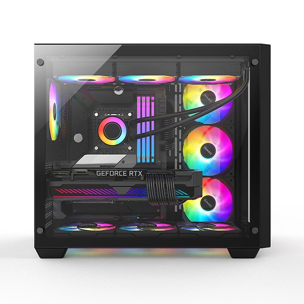 Gabinete Gamer Hyrax HGB720, Mid Tower, ATX, Frontal e Lateral Em Vidro Temperado, Sem FANs, Preto Gabinete Gamer Hyrax HGB720, Mid Tower, ATX, Frontal e Lateral Em Vidro Temperado, Sem FANs, Preto
