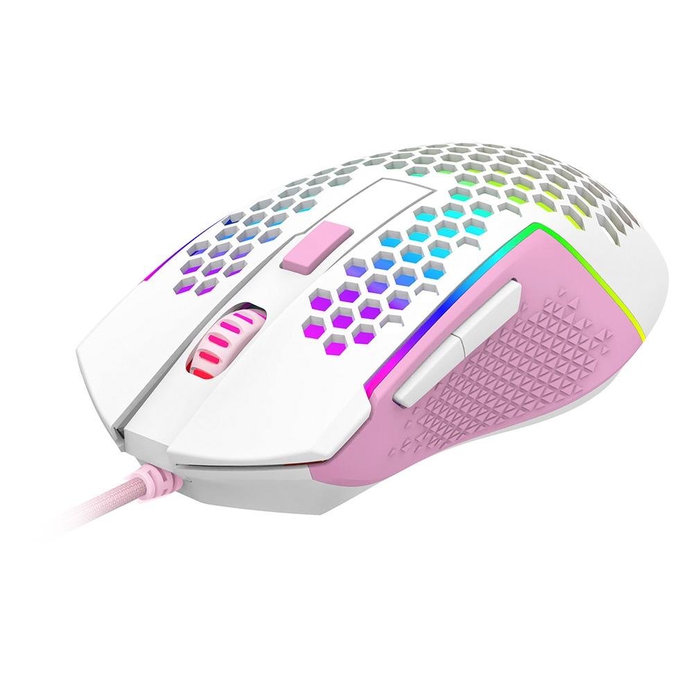 Mouse Gamer Redragon Reaping Elite RGB, 32000 DPI, 6 Botões, Branco e Rosa - M987WP-P