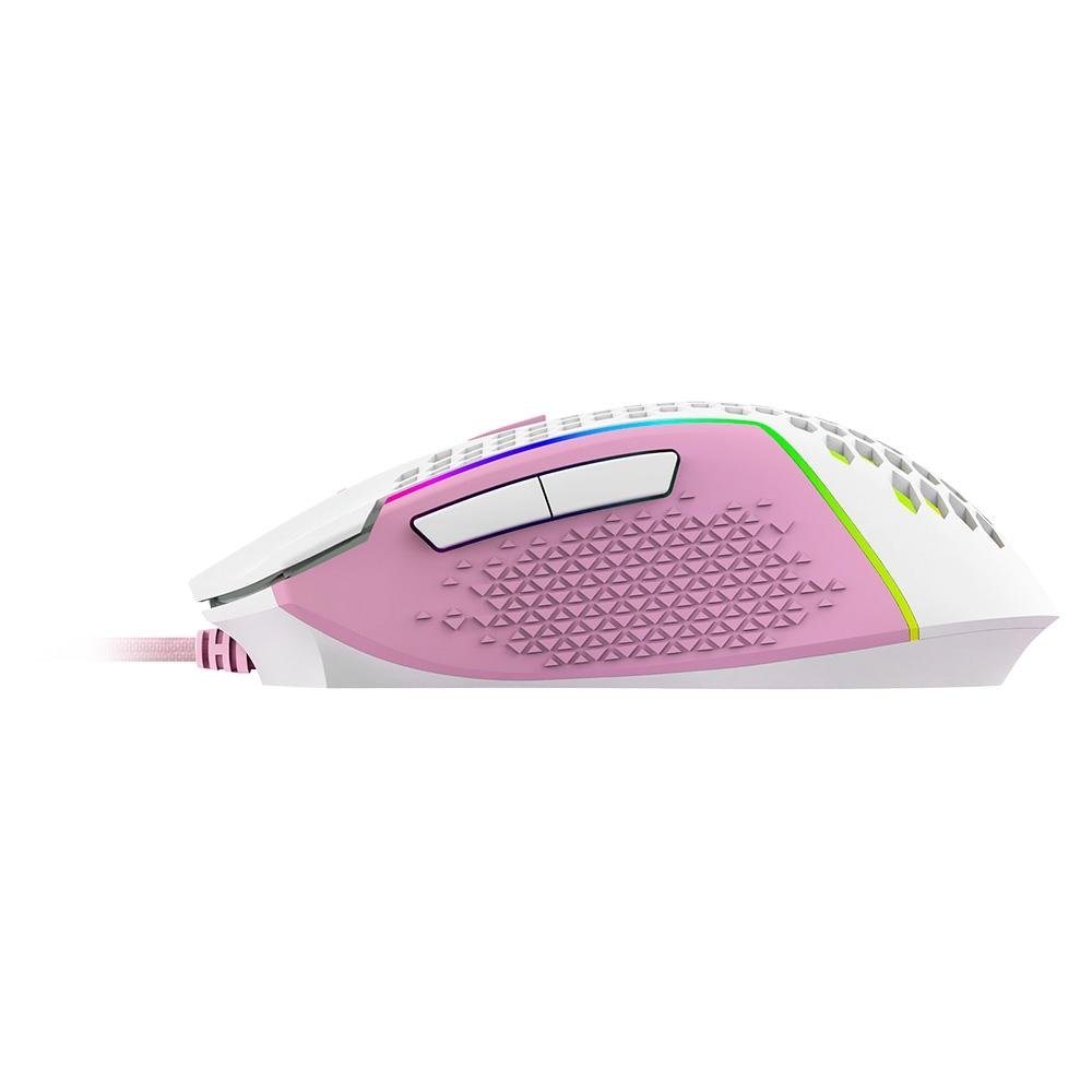 Mouse Gamer Redragon Reaping Elite RGB, 32000 DPI, 6 Botões, Branco e Rosa - M987WP-P