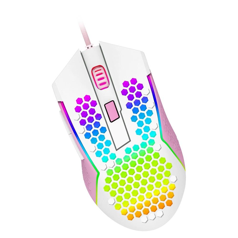 Mouse Gamer Redragon Reaping Elite RGB, 32000 DPI, 6 Botões, Branco e Rosa - M987WP-P