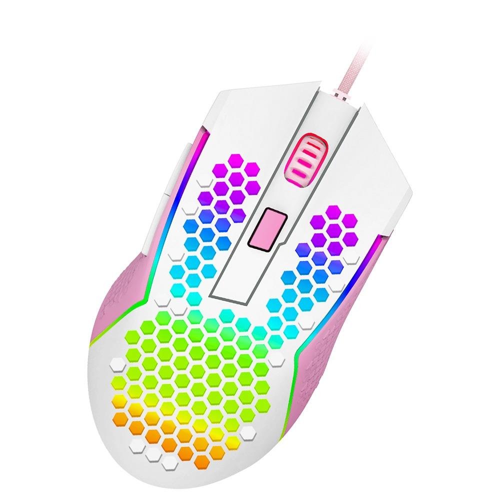 Mouse Gamer Redragon Reaping Elite RGB, 32000 DPI, 6 Botões, Branco e Rosa - M987WP-P