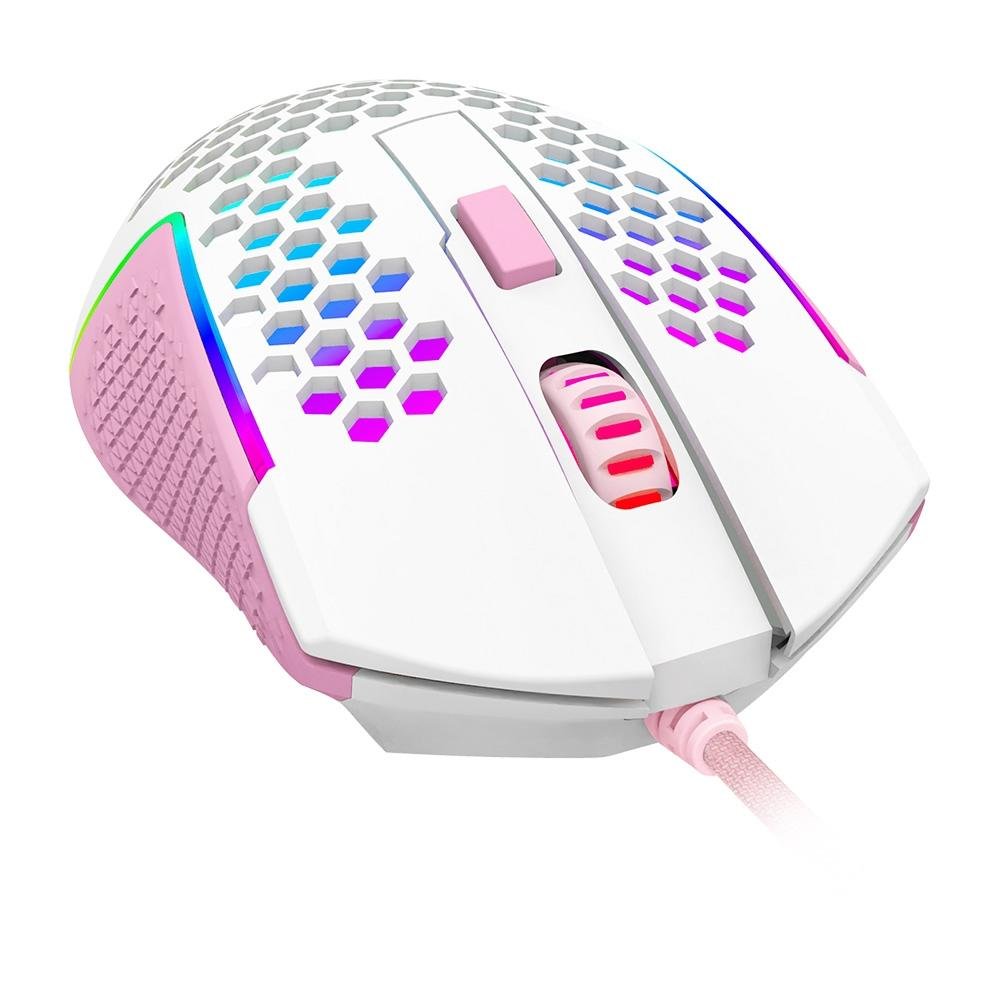 Mouse Gamer Redragon Reaping Elite RGB, 32000 DPI, 6 Botões, Branco e Rosa - M987WP-P