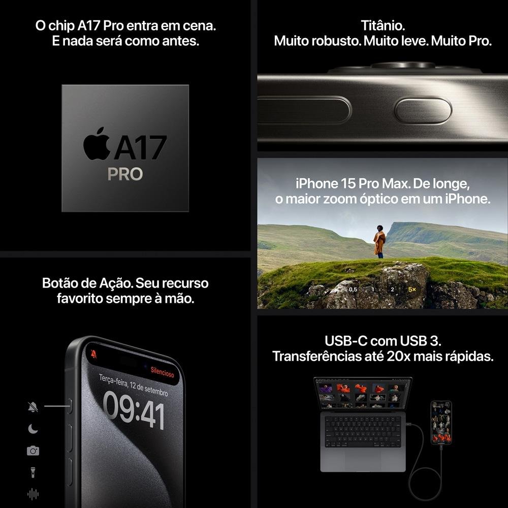 iPhone 15 Pro Apple 128GB 6.1 Titânio Nat | KaBuM!