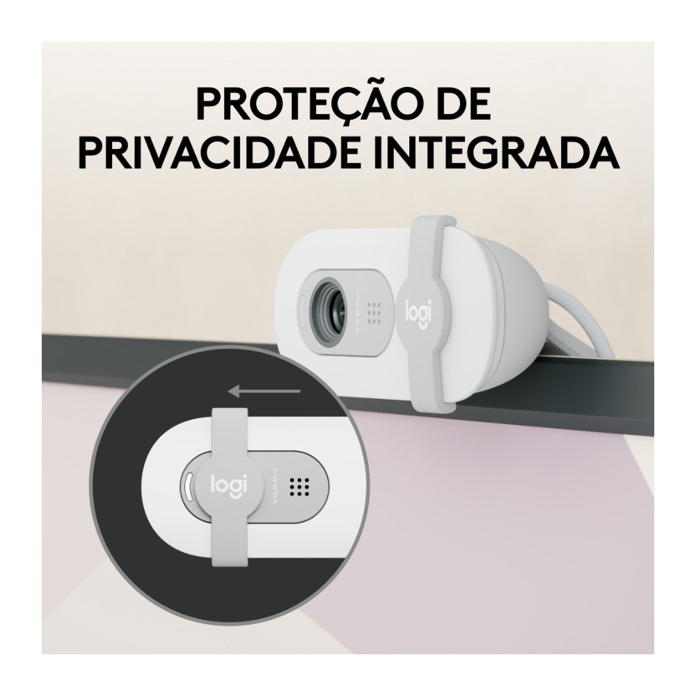 Webcam Logitech Brio 100 Full HD 30 FPS, Microfone, USB-A, Correção Automática, Branco - 960-001615
