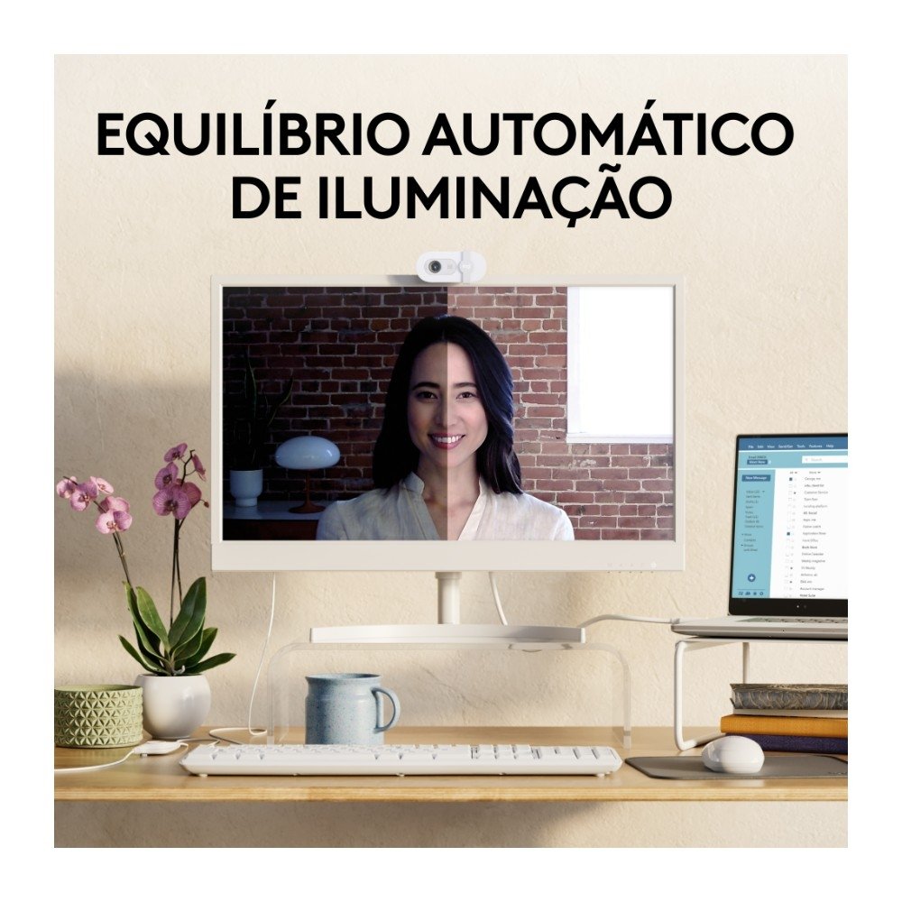 Webcam Logitech Brio 100 Full HD 30 FPS, Microfone, USB-A, Correção Automática, Branco - 960-001615