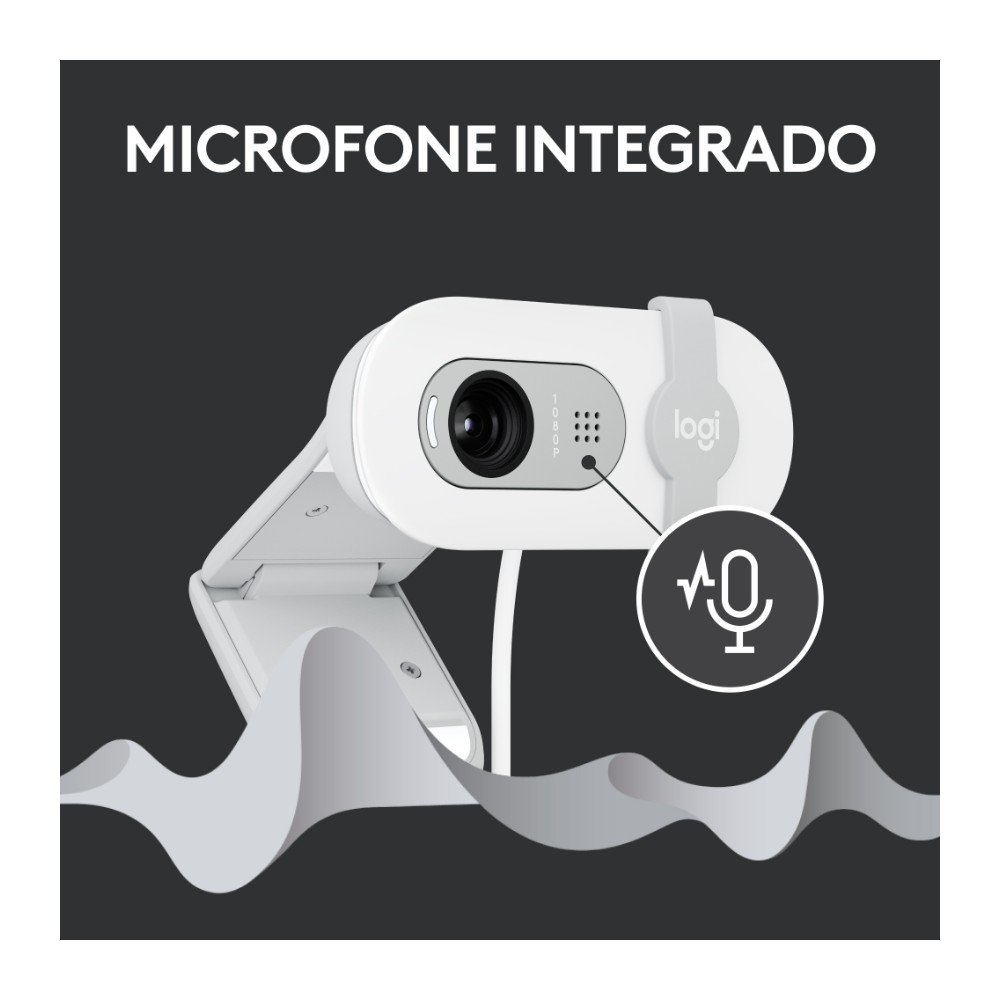 Webcam Logitech Brio 100 Full HD 30 FPS, Microfone, USB-A, Correção Automática, Branco - 960-001615