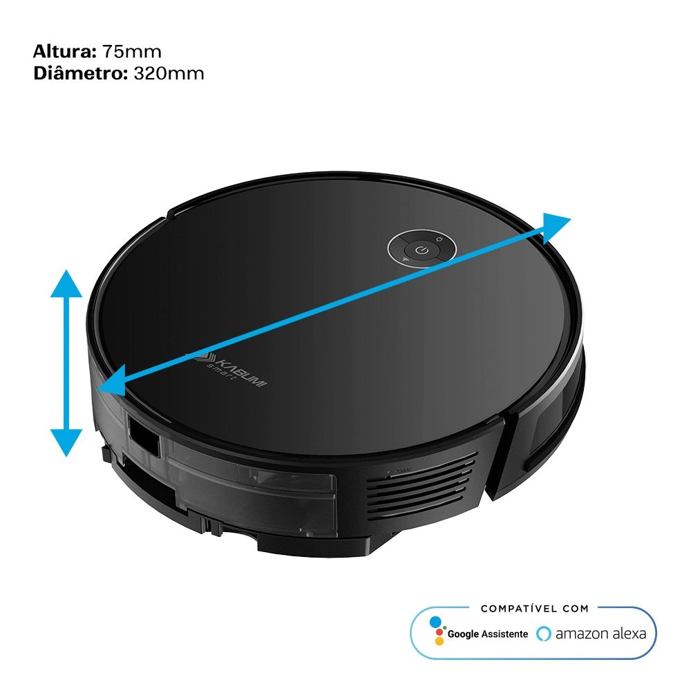 Robô Aspirador e Passa Pano KABUM! smart 550 - 3000Pa, Até 100min Bateria, Monitoramento em Tempo Real, Alexa/Google, Bivolt, Preto - KSAR550PT