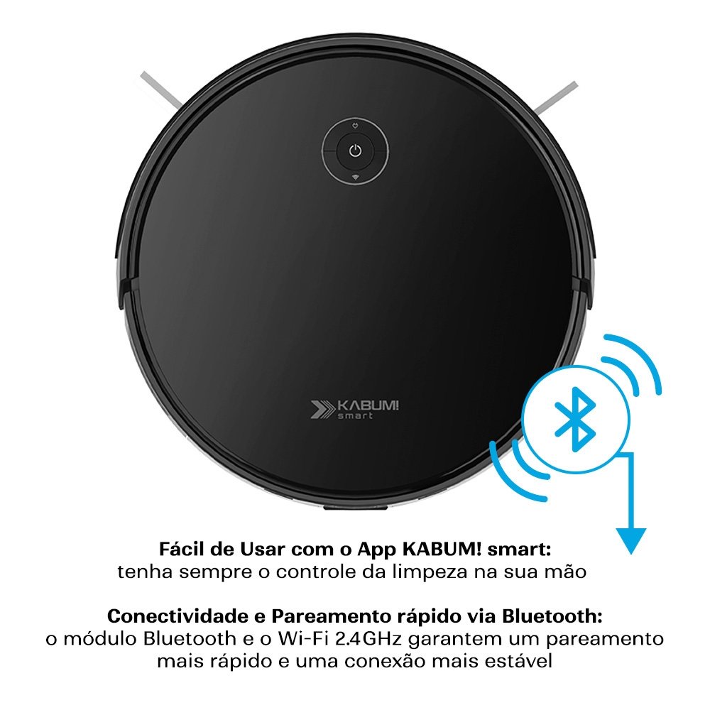 Robô Aspirador e Passa Pano KABUM! smart 550 - 3000Pa, Até 100min Bateria, Monitoramento em Tempo Real, Alexa/Google, Bivolt, Preto - KSAR550PT