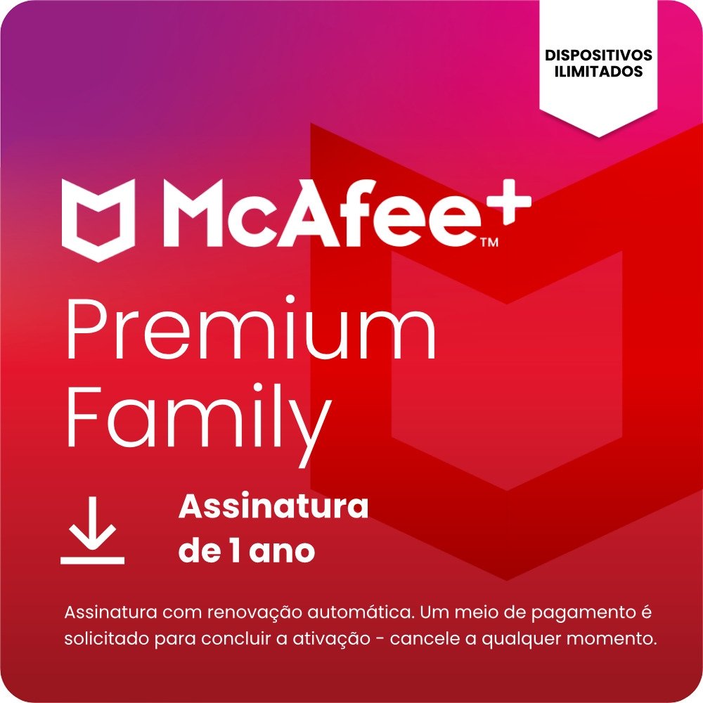McAfee + Premium Family, Proteção para Dispositivos Ilimitados, 1 Ano - MPP31BNRURPFD McAfee + Premium Family, Proteção para Dispositivos Ilimitados, 1 Ano - MPP31BNRURPFD