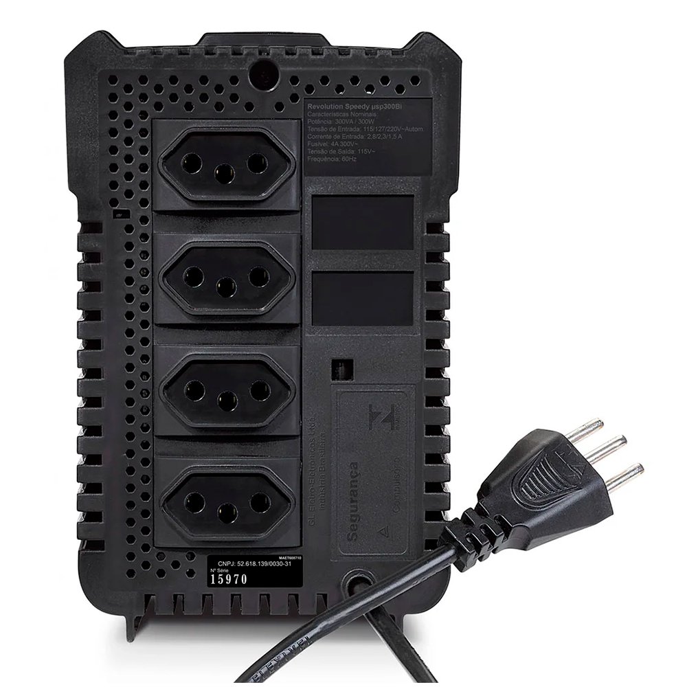 Estabilizador SMS Revolution Speedy 300VA, Entrada Bivolt Automático e Saída de 115V, 4 Tomadas - USP300Bi - 15970 Estabilizador SMS Revolution Speedy 300VA, Entrada Bivolt Automático e Saída de 115V, 4 Tomadas - USP300Bi - 15970