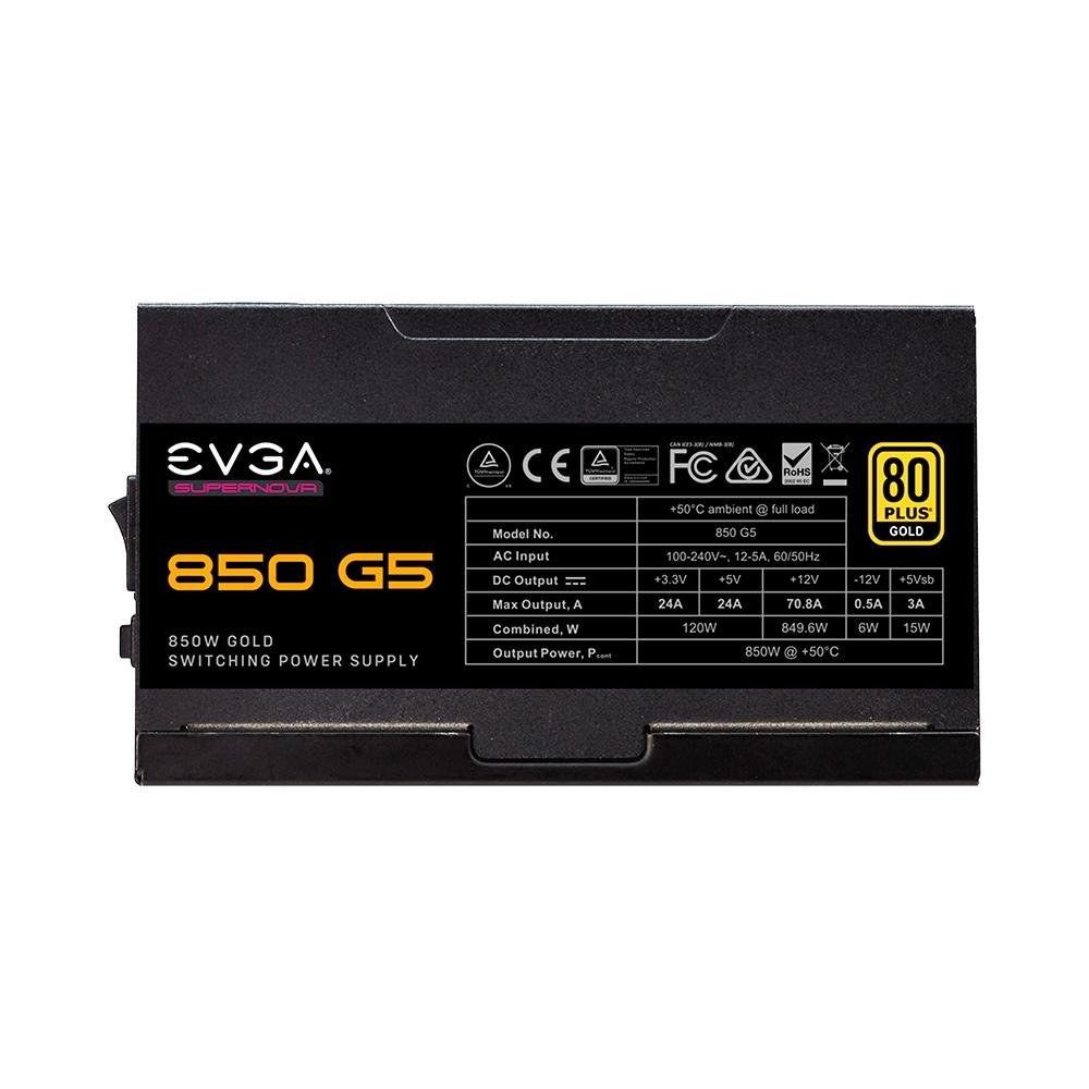 Fonte EVGA Super NOVA 850 G5, 850W, 80 Plus Gold, Modular, Preto - 220-G5-0850-X1